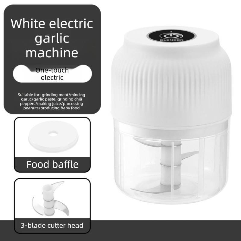 3-blade cutter head White Wireless Electric Garlic Chopper 300ml Portable Mini Food Processor USB Rechargeable for Baby Food and Dipping Sauce Essential Local Kitchen Tool