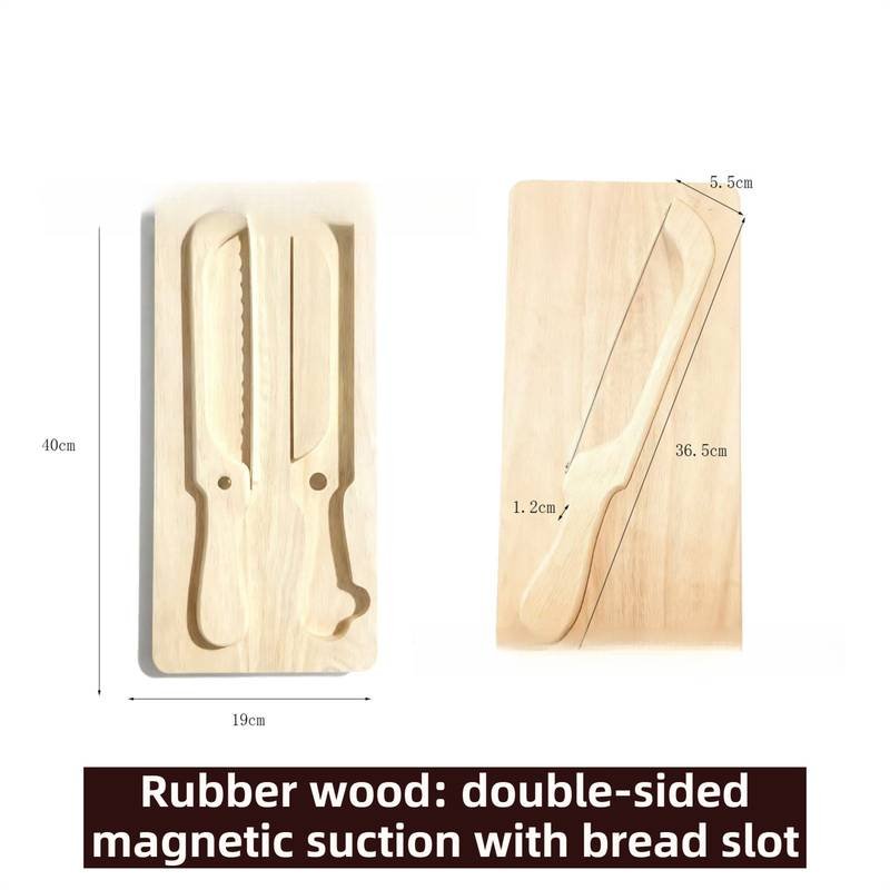 Portable Magnetic Bread Slicing Set: Serrated Toast Knife with Integrated Wooden Cutting Board