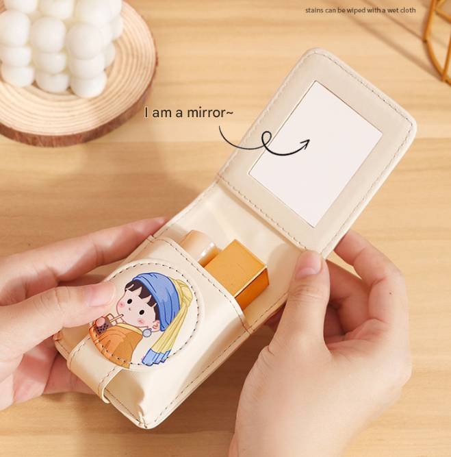 Princess 2 Pack Mini Lipstick Case with Mirror Cute Design Small Makeup Pouch 9.5cm for Handbag Travel Portable Storage