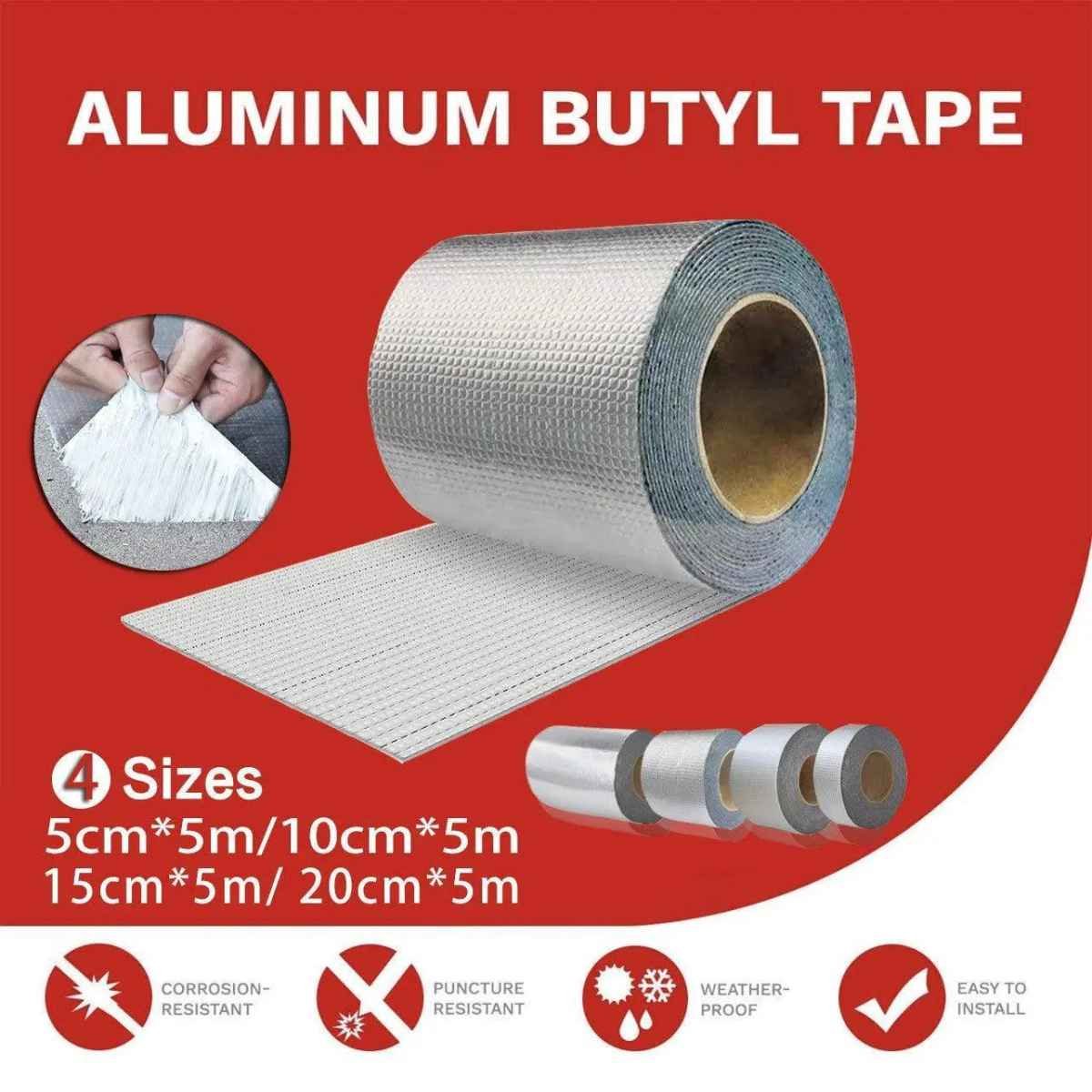5M Waterproof Tape Butyl Rubber Aluminium Foil Roof Pipe Caravan Repair Flashing - 5cm* 5m* 1 Unit