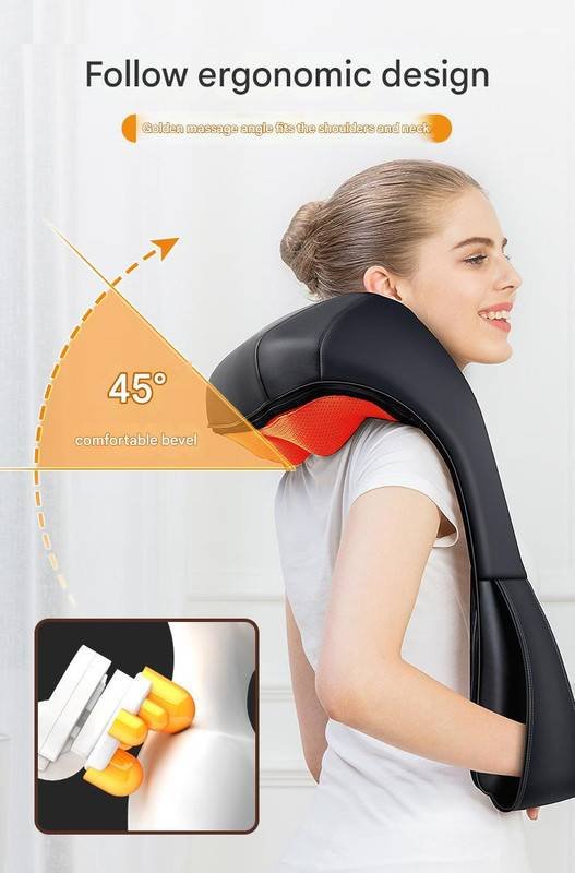 Deep Kneading Shiatsu Neck & Shoulder Massager with Heat - USB Rechargeable Ergonomic Design(Gray and black)