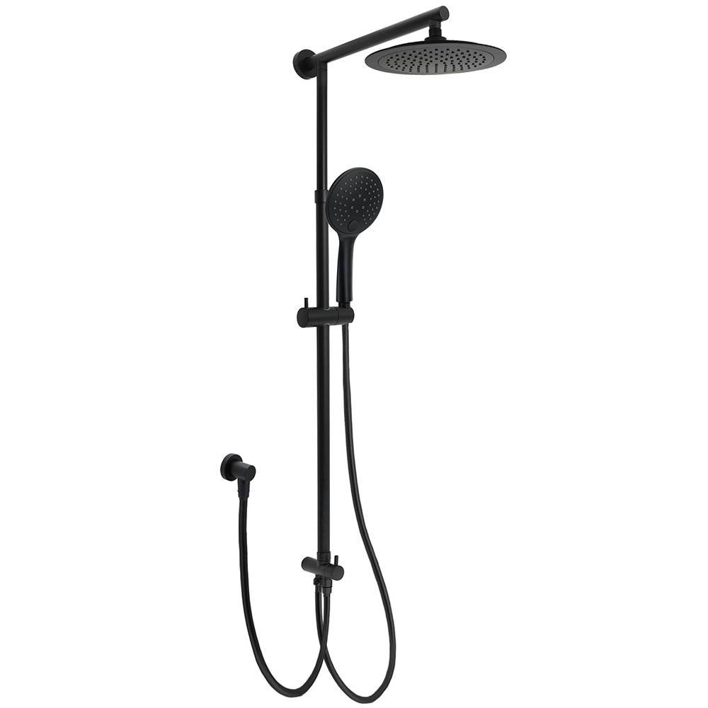 WELS Matt Black 9" Round Rain Shower Head Handheld Adjustable Rail Arm Elbow 2in1 Set