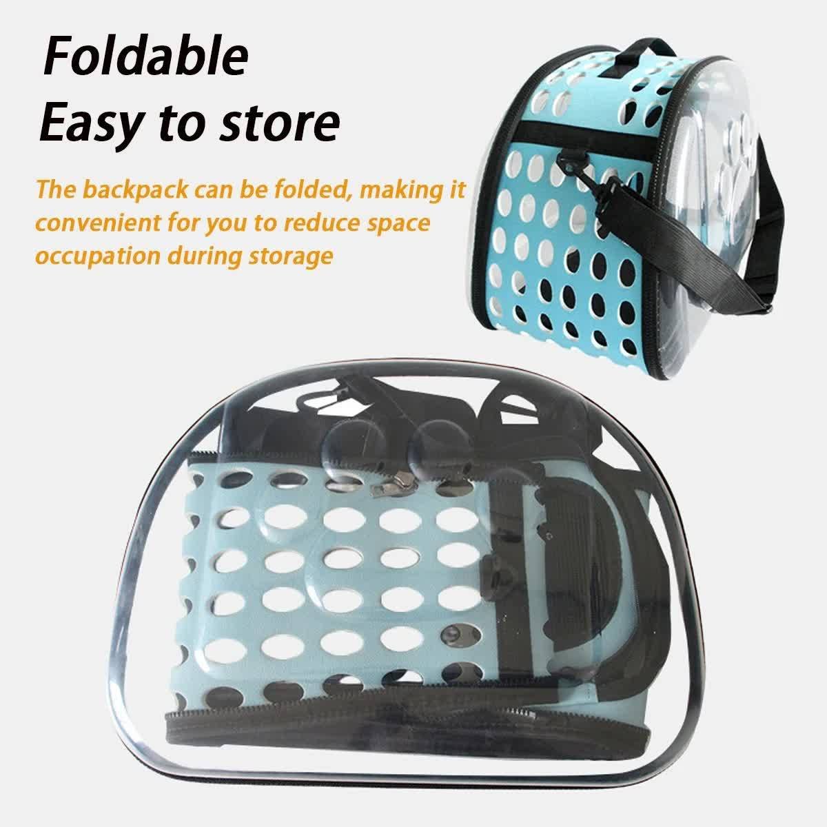 Grey Foldable Breathable Pet Carrier with Panoramic Window & Strap - EVA &  Lychee Leather Crossbody Travel Bag (L 42 x 33 x 28.5CM)