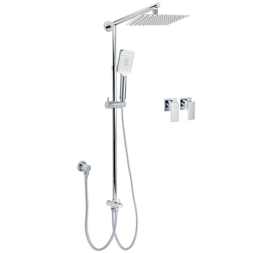 Square 8" Rain Shower Head 3 Mode Handheld Sliding Rail Arm 2 IN 1 Set Twin Taps