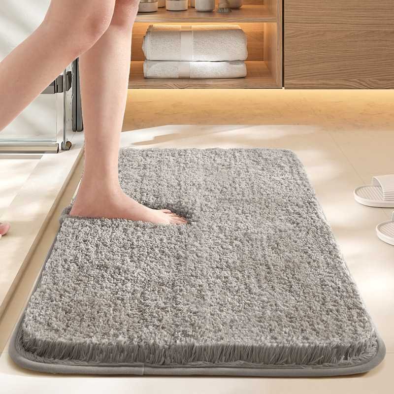Light Grey 60*90cm Luxury 3.5cm Shag Bath Mat | Silver Ion Antibacterial Technology | Quick Dry Non-Slip TPR Bathroom Rug
