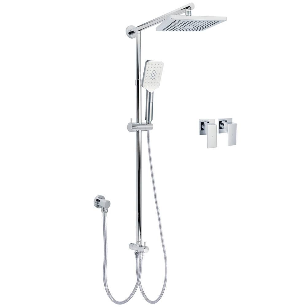 WELS Square Plastic Shower 8" Rainfall Head 3 Mode Handheld Sliding Rail Wall Arm + Twin Taps