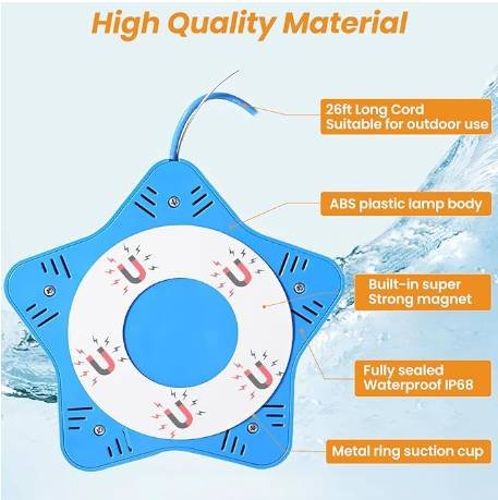 LED swimming pool light, supports APP control, 10W, 150mm diameter, 108 LED beads, dimmable underwater light, IP68 waterproof, 12V color-changing pool light, suitable for above-ground swimming pools.