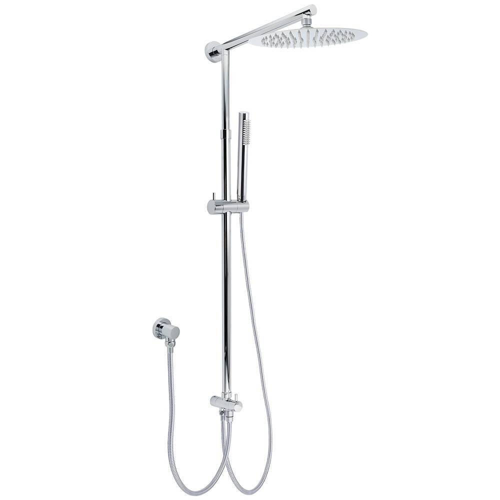 WELS Chrome 10" Round Rain Handheld Double Shower Head Rose Sliding Rail Arm Diverter Set