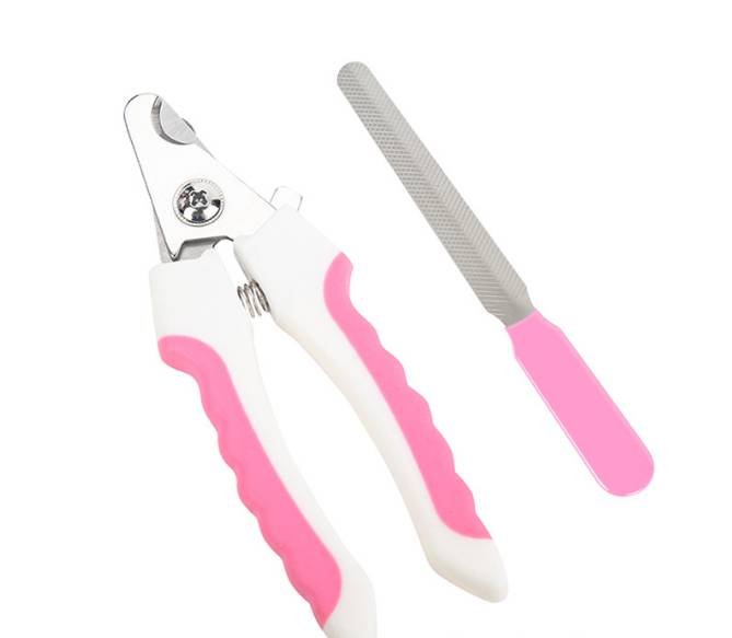 Pet Nail Clippers & File Set for Small Dogs Cats Stainless Steel Claw Trimmer with Safety Guard Non-Slip Handle Grooming Tool White & Pink