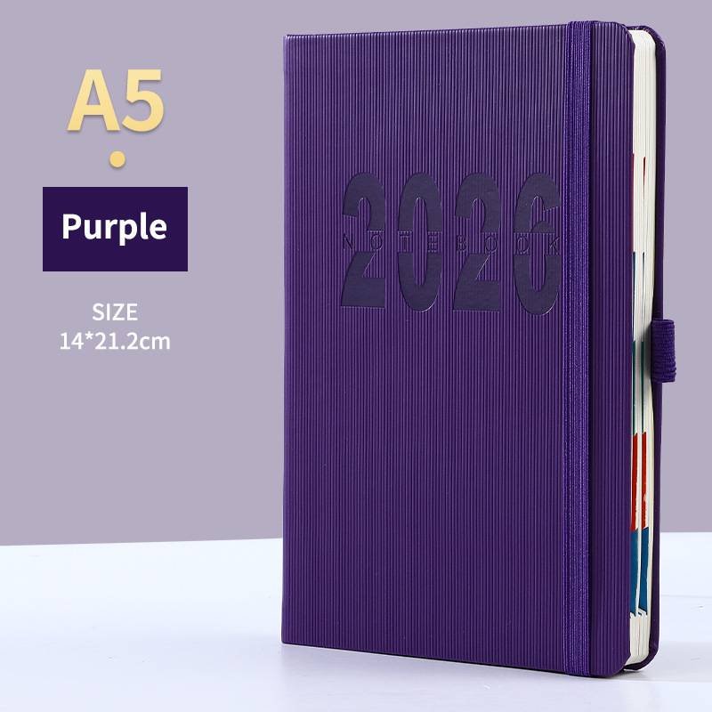 Purple 2026 A5 English Daily Planner Notebook 365-Day Schedule Book for Monthly & Annual Planning