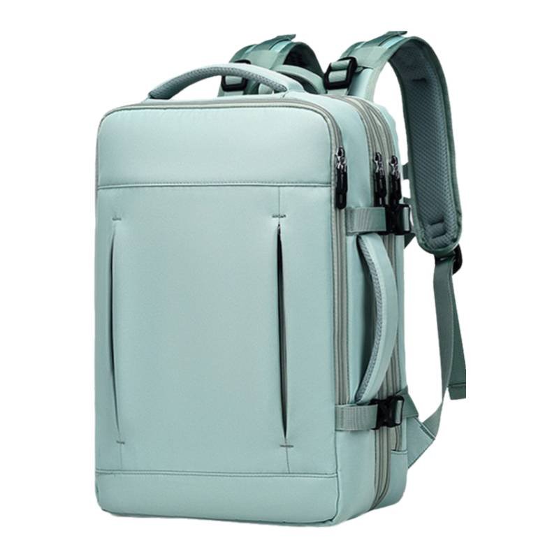 Green Expandable Travel Laptop Backpack with USB Charging Port - Waterproof Nylon Business Bag with 11cm Depth Extension (45x32cm)