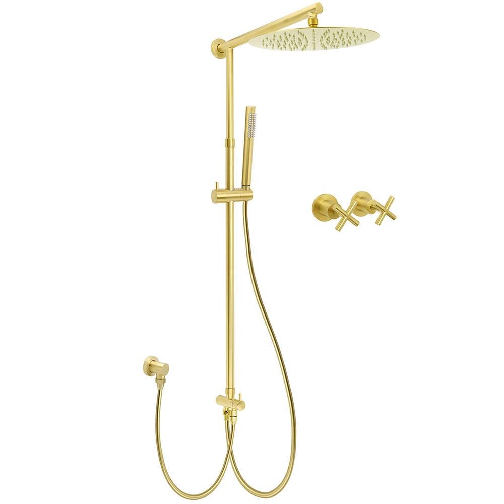 Brushed Gold 12" Large Shower Head One Spray Mode Handheld Rose Sliding Rail Arm Round Mixer Set