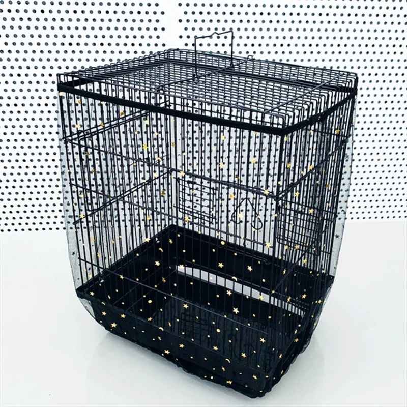 S Black Star【Height 17, Circumference 110】 Large Bird Cage Seed Catcher Net Cover - Adjustable Mesh Guard Splash-Proof Dust Cover for Indoor Outdoor Cages
