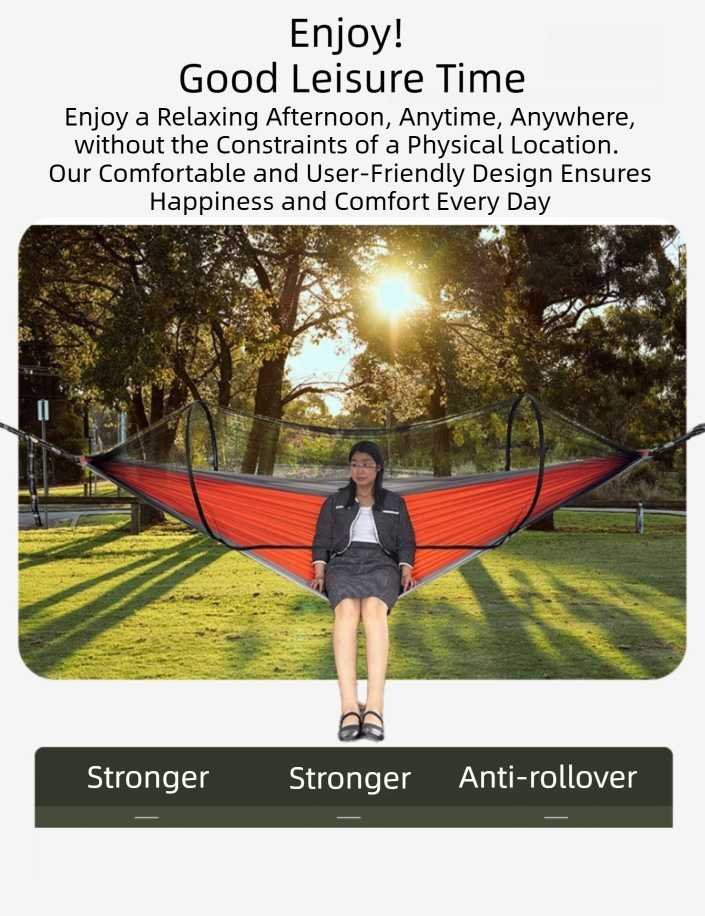 290 x 140CM Professional Nylon Hammock with Integrated Mosquito Net & Sunshade - 2-Person  Anti-Rollover Camping Swing with Heavy-Duty Installation Kit (Camouflage Green)