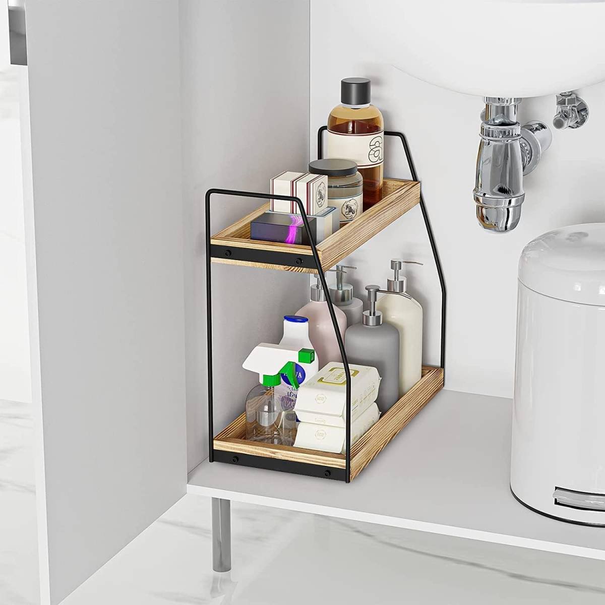 CARLA HOME 2-Tier Wooden Coffee Station Rack Organizer for Coffee Bar, Condiments, Syrups, Storage Jars & Spice Storage Shelf