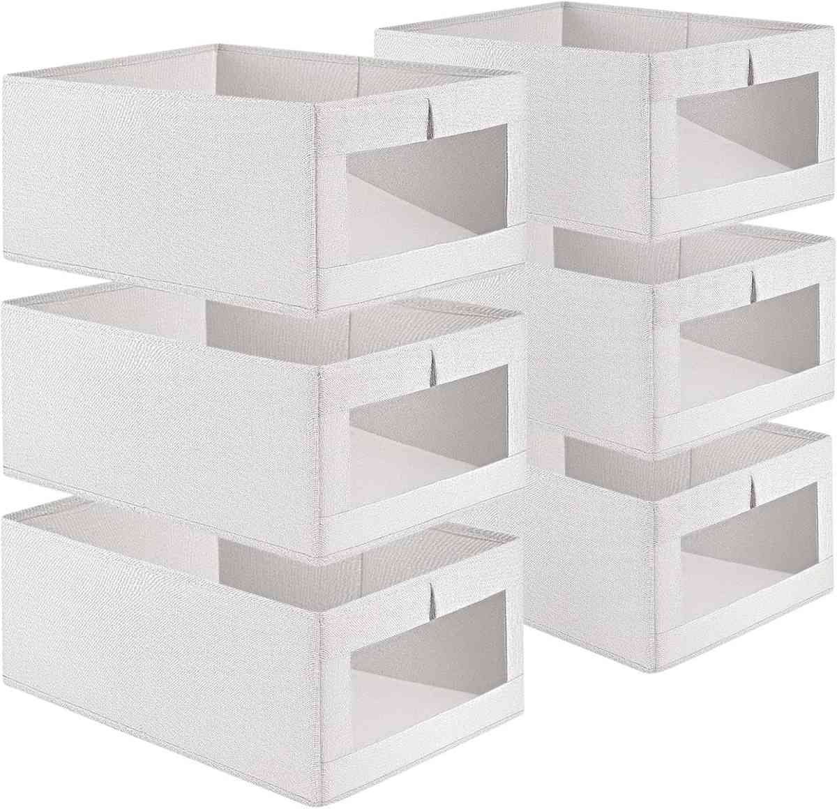CARLA HOME 6 Pack Closet Storage Bins with Clear Window for Shelves, Clothes, Toys, Wardrobe & Bedroom Organization
