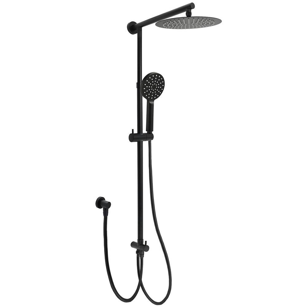 Matt Black Dual Round Shower Set 10" Rain Head 3 Mode Handheld Sliding Rail Arm Diverter