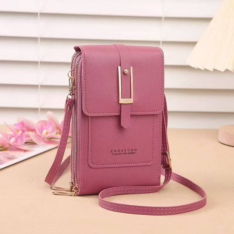 Women's Crossbody Phone Bag with Clear Touch Screen Window PU Leather Wallet Purse Multi-Pocket Shoulder Handbag Adjustable Strap Card Holder Dark pink