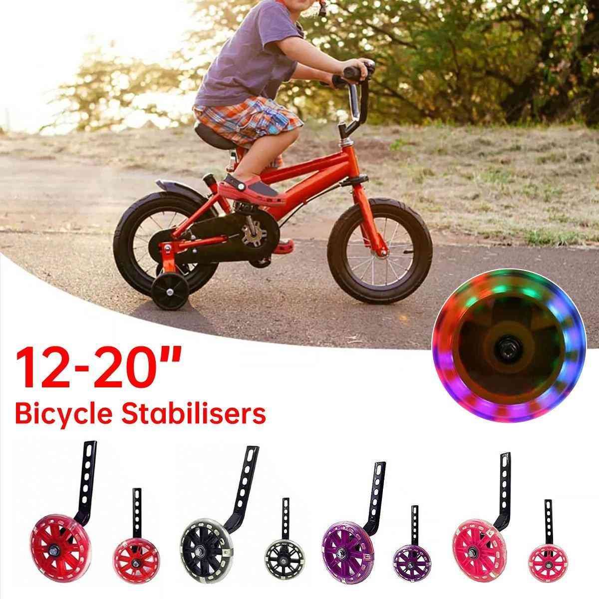 12–20 Inch Bike Training Wheels Flashing PVC Silent Stabilizer Auxiliary Support - Black