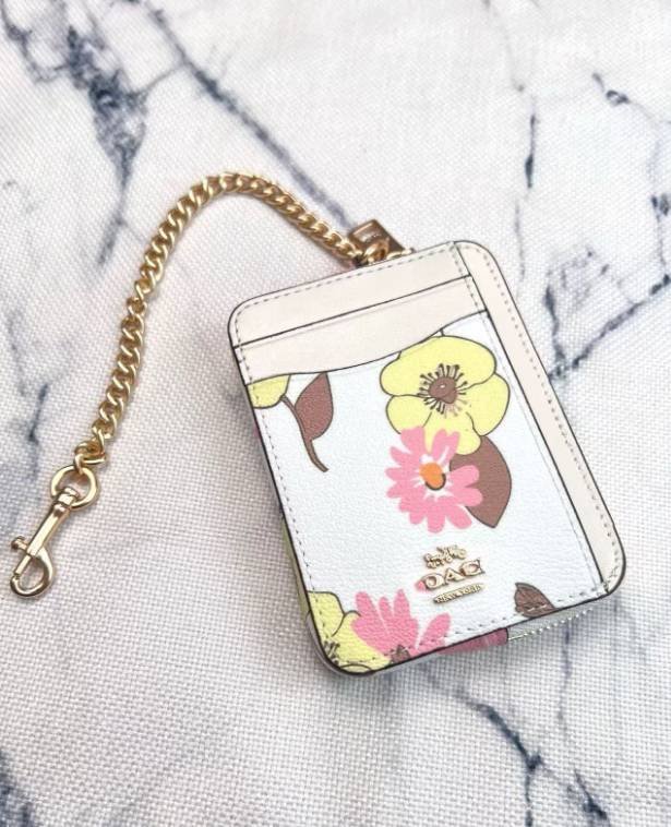 2 Pack Women's Mini Zip Card Holder & Coin Purse with Keychain - White Peach Blossom & Black Electric Heart Print - Compact ID Wallet for Daily Use