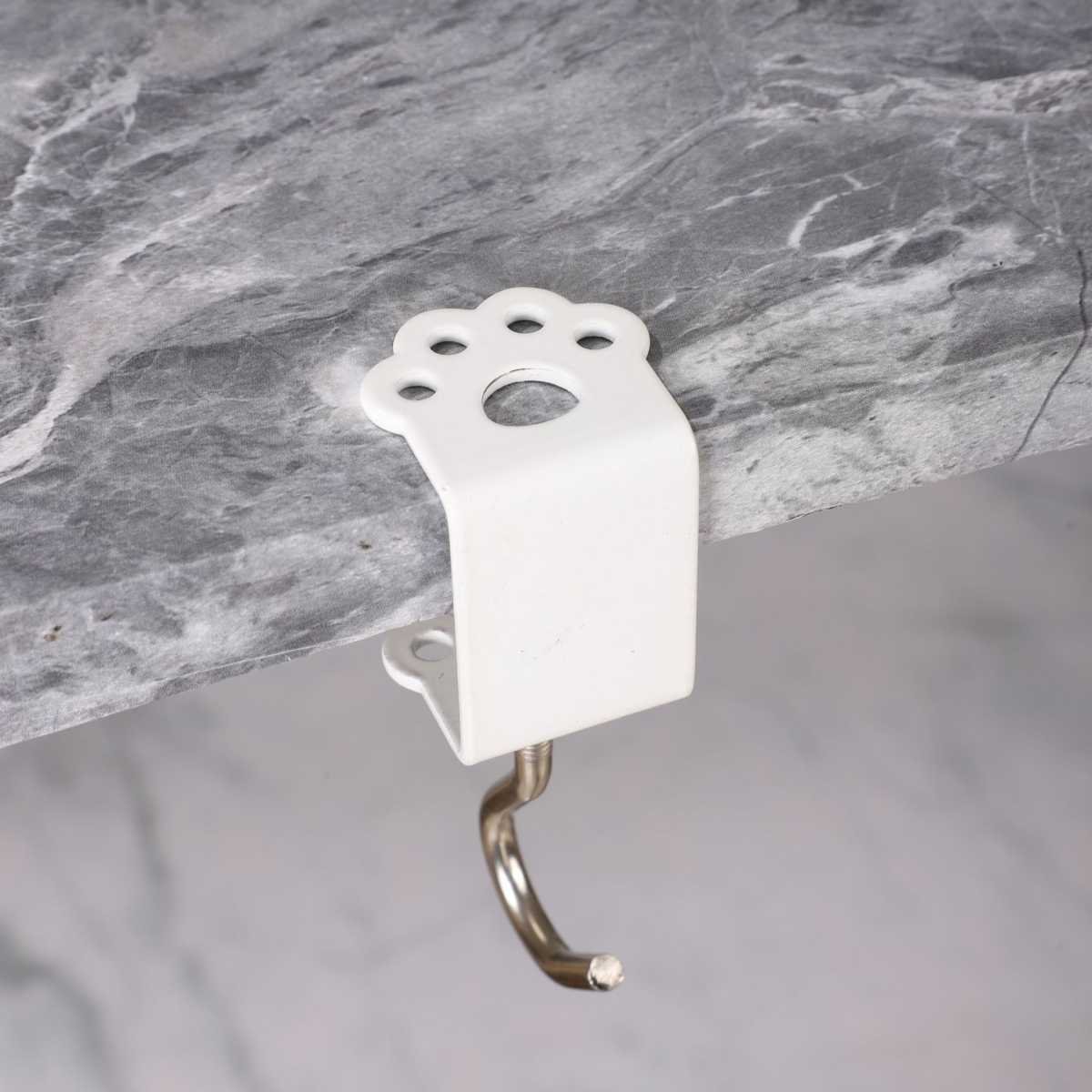 Macaron Paw Table Side Hook 2-Piece Set Adjustable Desk Hanging Clamp No-Drill Portable Bag Hook White