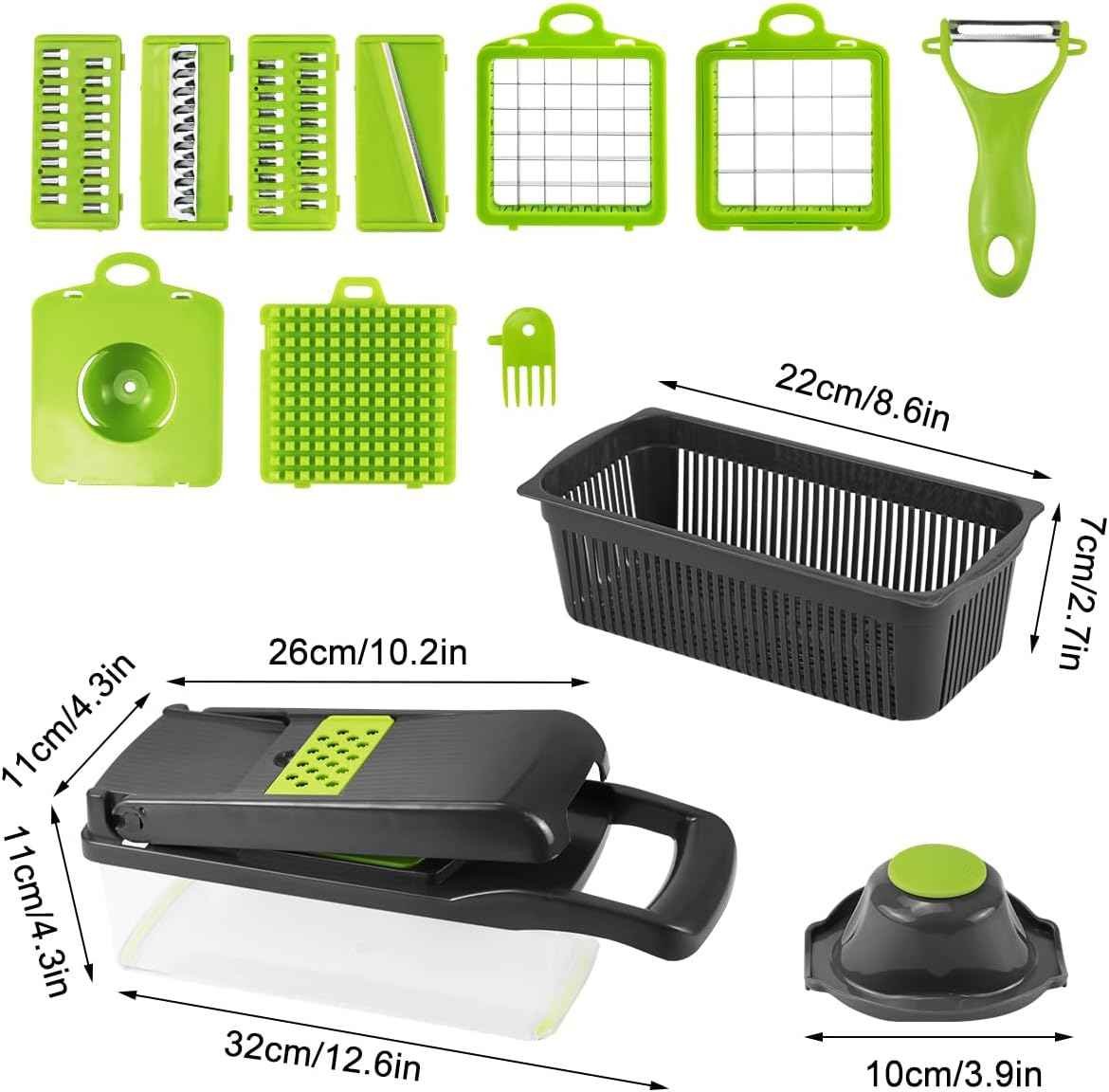 CARLA HOME Multifunctional Mandoline Vegetable Chopper 16-in-1 with Stainless Steel Blades, Storage Container & Hand Guard for Fruits & Veggies