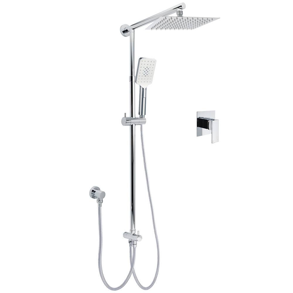 Square 8" Rain Shower Head 3 Mode Handheld Sliding Rail Arm Twin Set Diverter Mixer