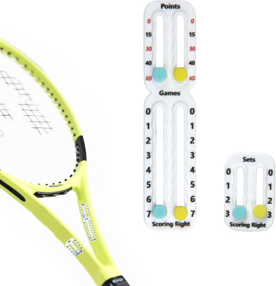 Tennis Racket Scorekeeper 2-Pack in White – Dual Portable Score Trackers for Points, Games & Sets | Other Colours Available In-Store
