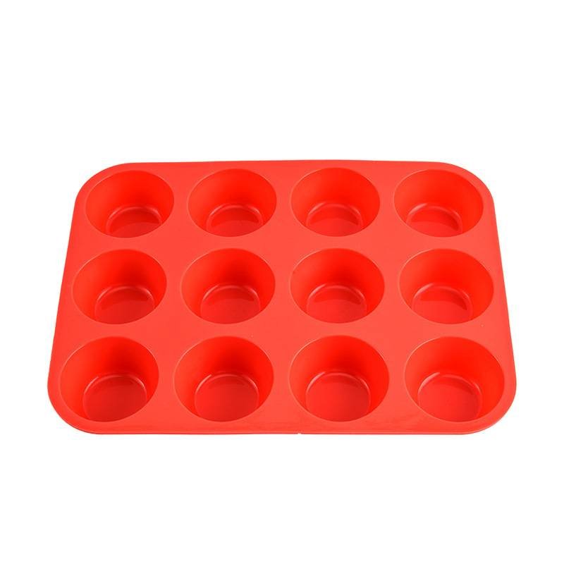 12-Cup Silicone Muffin Pan - Non-Stick Red Baking Mould for Cupcakes, Egg Bites & Tarts - Food Grade, Heat Resistant & Dishwasher Safe (29.5cm)