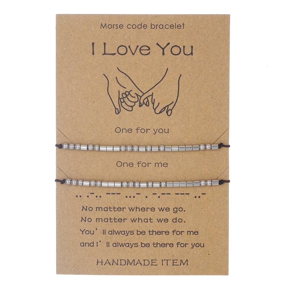 Stainless Steel Morse Code Bracelet(16-26cm) with Secret Message I Love You - Meaningful Gift for Best Friends, Sisters & Family