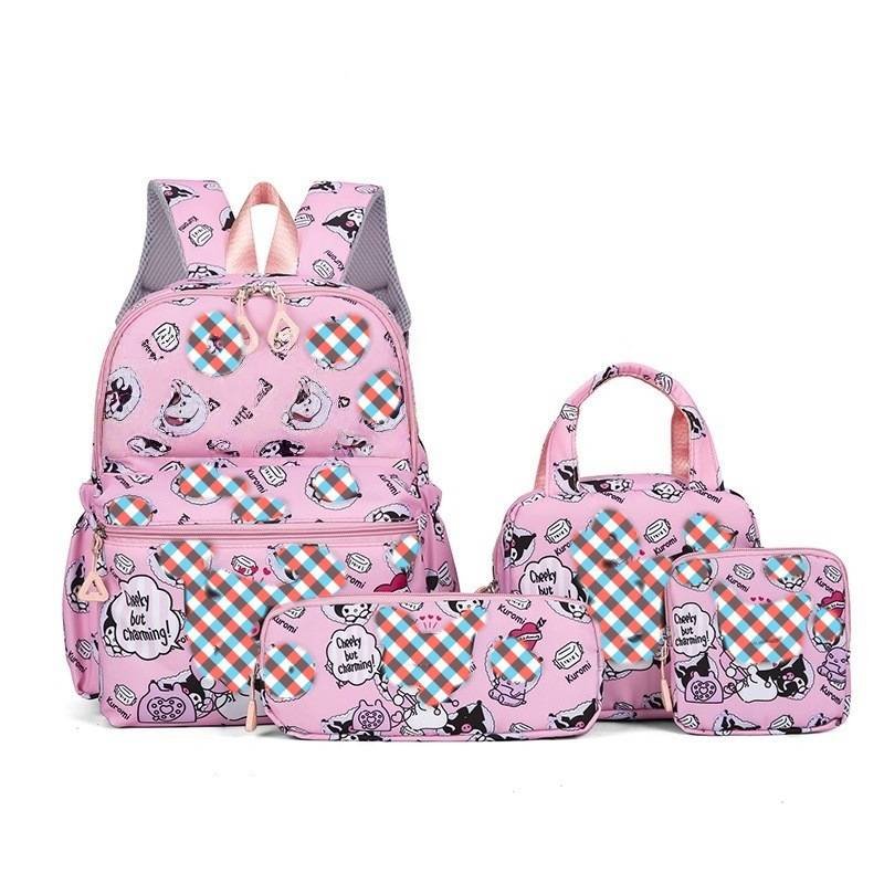 Pink Clow 4-Piece Large Capacity School Backpack Set for Primary Students Years 3-6 Durable Nylon Lightweight Rucksack with Handbag for Daily Australian School Life