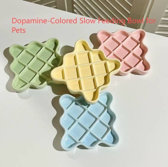 Yellow Ceramic Slow Feeder Licking Plate for Cats and Dogs | Raised Anti-Choking Grid Design | 11.5 cm Durable Pet Dish