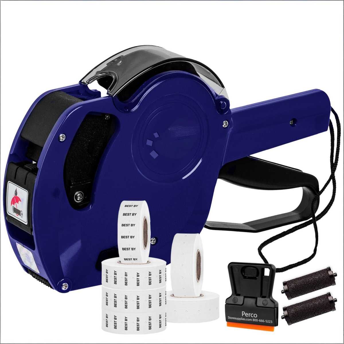 8-Digit Price Label Gun with 6 Rolls of Labels & 2 Ink Cartridges – Date Coding Machine for Retail, Grocery, Office Use – Durable Label Maker Kit (Blue)