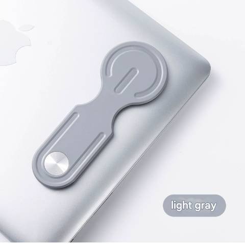 Light Grey Magnetic Laptop Phone Holder Side Mount Expansion Bracket Slim 6mm Foldable Stand with Metal Ring for Dual Screen Work Office Setup