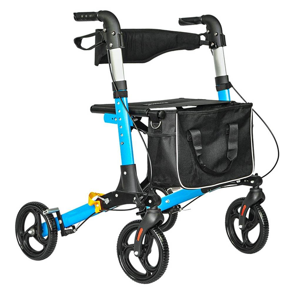 Alston 2 In 1 Foldable X-Fold Mobility Walker Rollator Chair Aid 8 Inch Wheel Max Load 136KG with Zippered Storage Bag for Elderly Seniors Indoor Outdoor Use
