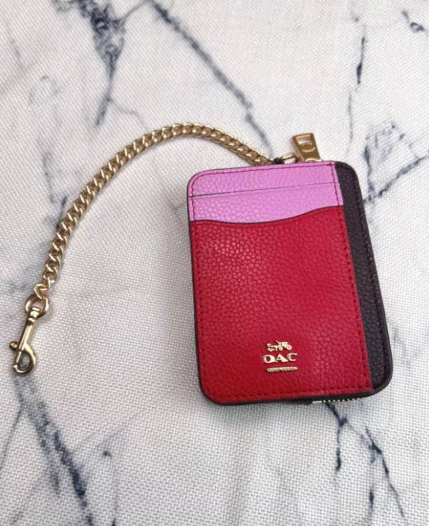 2 Pack Women's Mini Zip Card Holder & Coin Purse with Keychain - Litchi Grain Red Pink Block & Whimsical Butterfly Print - Compact ID Wallet for Daily Use