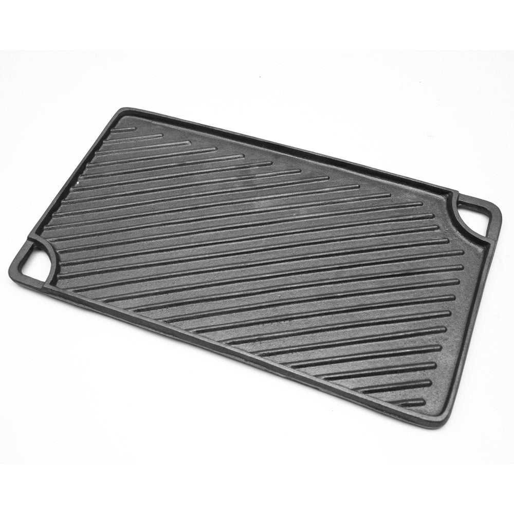 Reversible Cast Iron Griddle Rectangular BBQ Plate 43X24cm Double-Sided Flat Top Griddle Pan and Grooved Grill for Gas Stovetop Oven and Open Fire Black