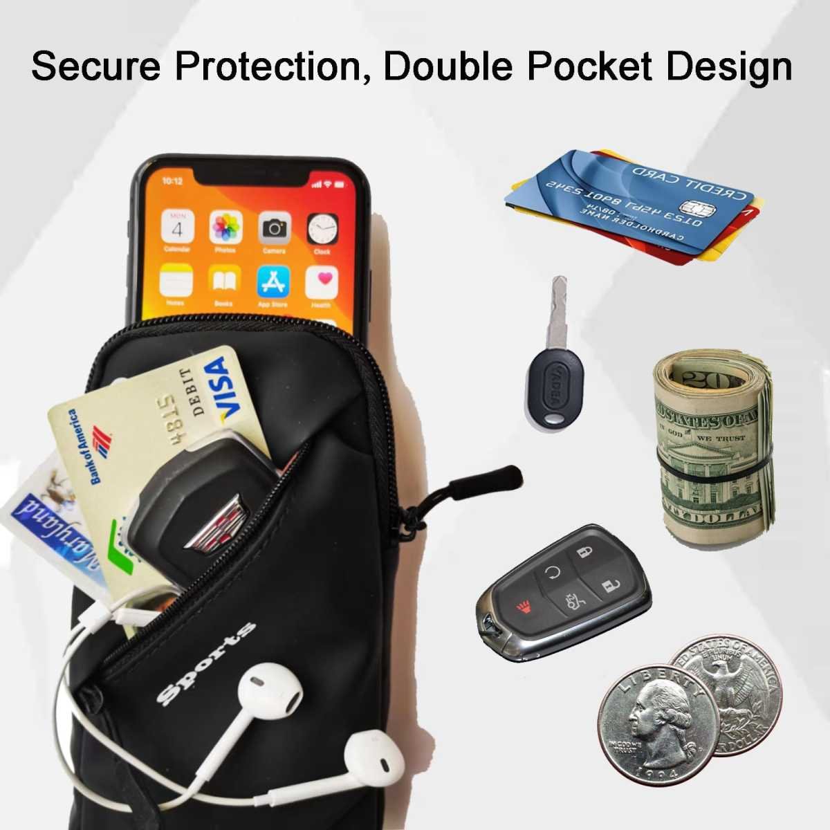 Universal Running Phone Arm Band – Waterproof, Dual Pocket, Adjustable Strap, Breathable Mesh, Fits Phones Up to 6.7 Inches, Crossbody & Waist Clip (Purple)
