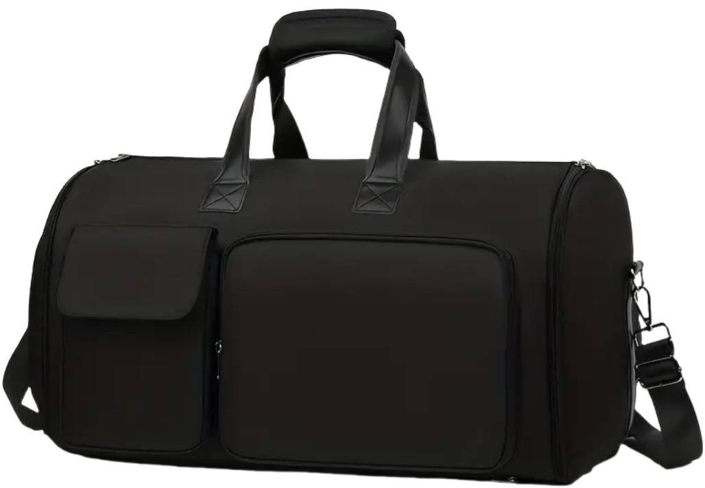Convertible Travel Garment Bag Large Duffel Suit Carrier with Shoe Compartment & Hidden Backpack Straps Waterproof  Black