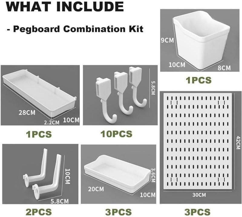 CARLA HOME Pegboard Wall Organizer Kit with 3 Modular Panels & 17 Accessories for Office, Gaming & Craft Storage
