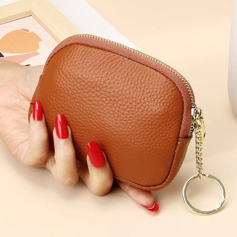 Brown Stylish Mini Zipper Wallet for Women – Compact PU Coin Purse with Key Ring & Card Storage (3-Pack)