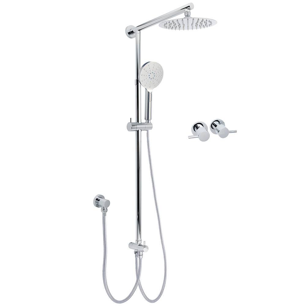 WELS Chrome Round 8" Thin Rainfall Head Handheld Sliding Rail Arm 2in1 Shower Twin Taps Set
