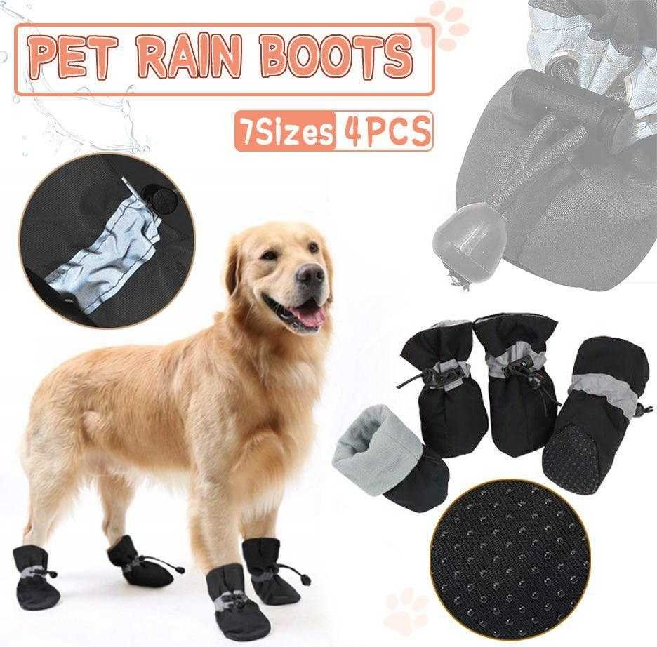 Set Anti Slip Waterproof Protective Dog Shoes Rain Boots Pet Socks Booties 4Pcs - L