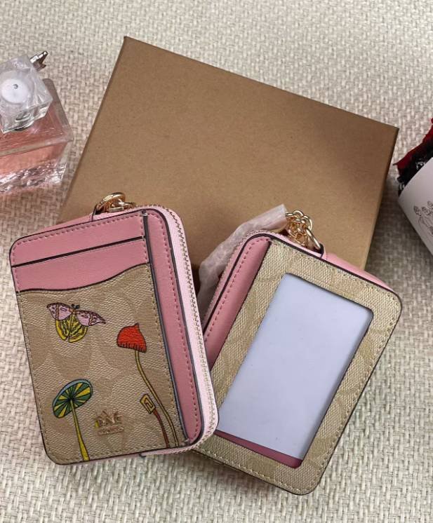 2 Pack Women's Leather Zip Card Holder & Coin Purse with Keychain - Butterfly Nature Print & Pebble Grain White - Compact ID Wallet for Travel & Daily Use