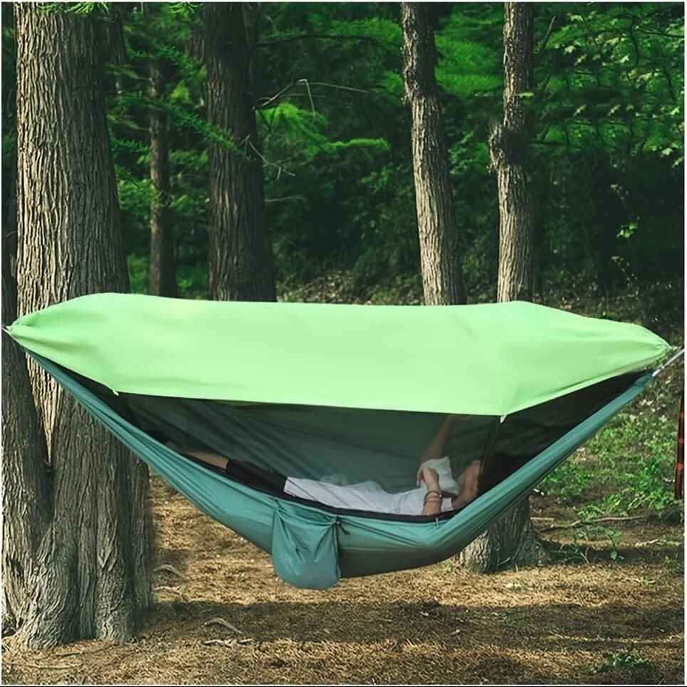 290 x 140CM Professional Nylon Hammock with Integrated Mosquito Net & Sunshade - 2-Person  Anti-Rollover Camping Swing with Heavy-Duty Installation Kit (Light Green)