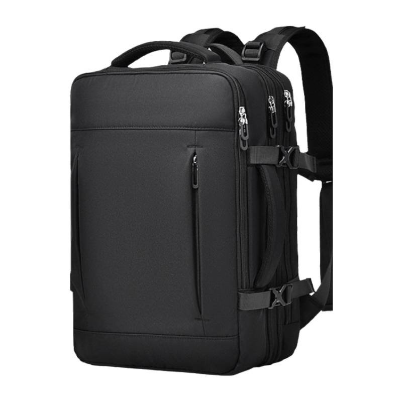 Black Expandable Travel Laptop Backpack with USB Charging Port - Waterproof Nylon Business Bag with 11cm Depth Extension (45x32cm)