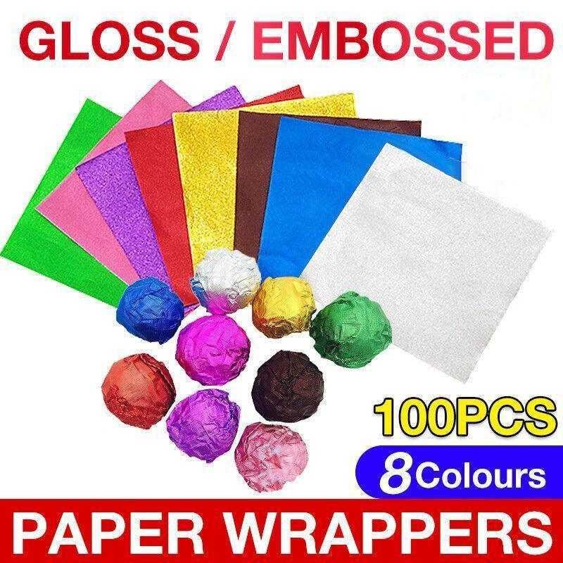 100Pcs Aluminium Foil Chocolate Wrappers 20cm Squares - Silver/Embossed