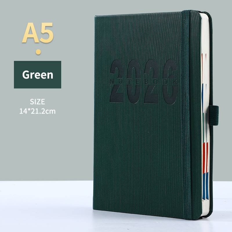 Green 2026 A5 English Daily Planner Notebook 365-Day Schedule Book for Monthly & Annual Planning