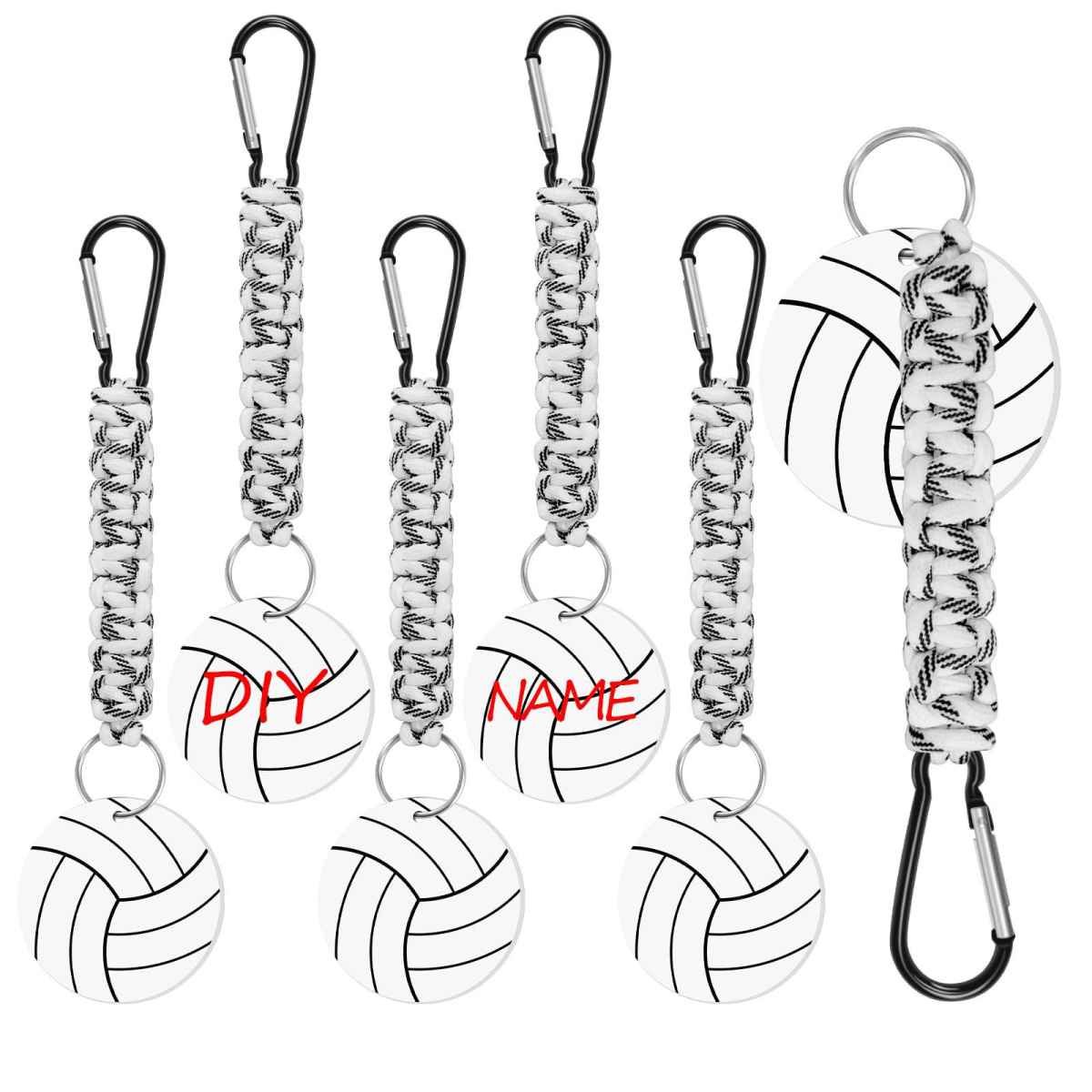 White DIY Volleyball Keychain – Acrylic Ball Pendant with Nylon Rope, 2-Pack