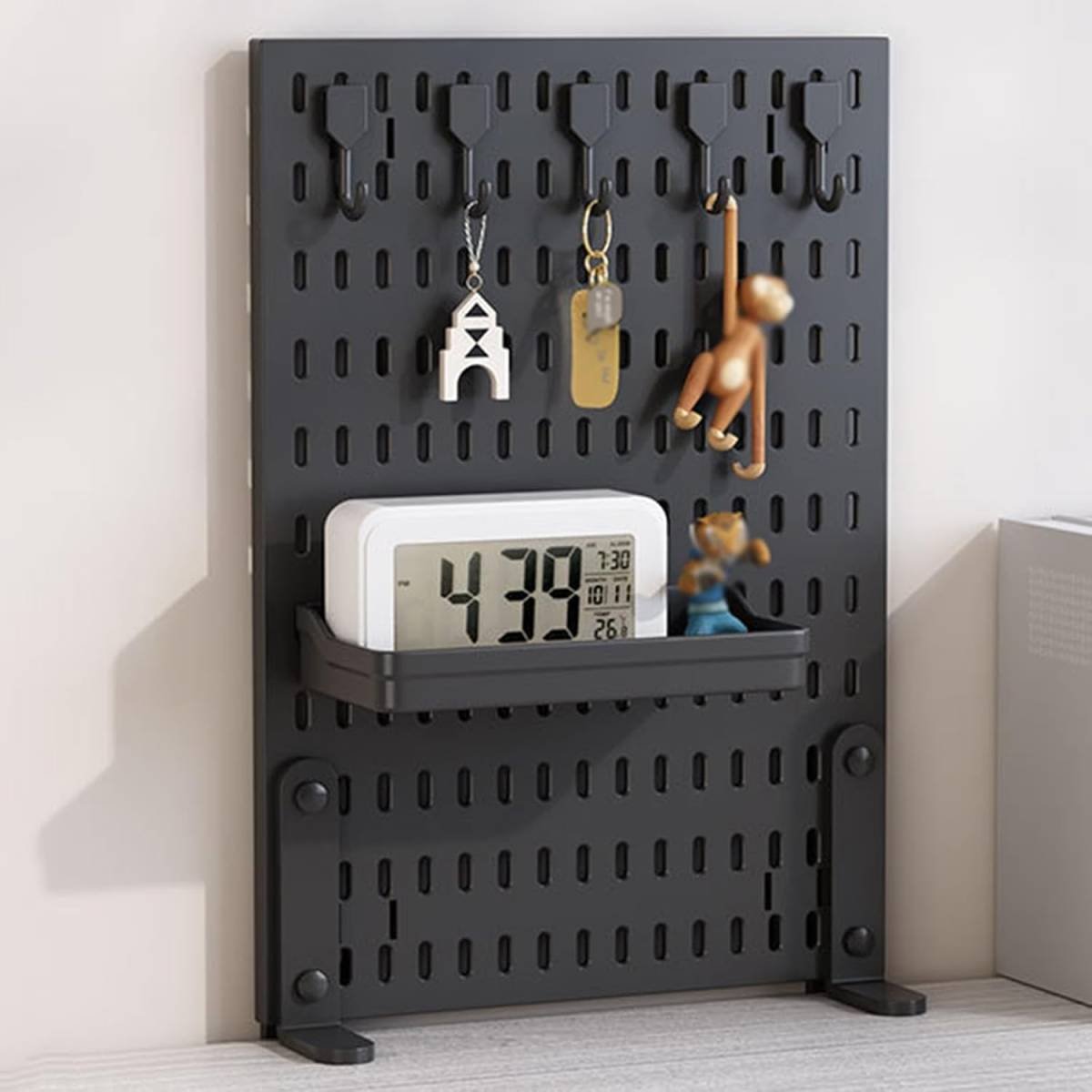 CARLA HOME Desk Pegboard Organizer Kit  with Hooks, Tray & Mount Ideal for Office, Gaming Setup & Home Workspace Organization (Black)